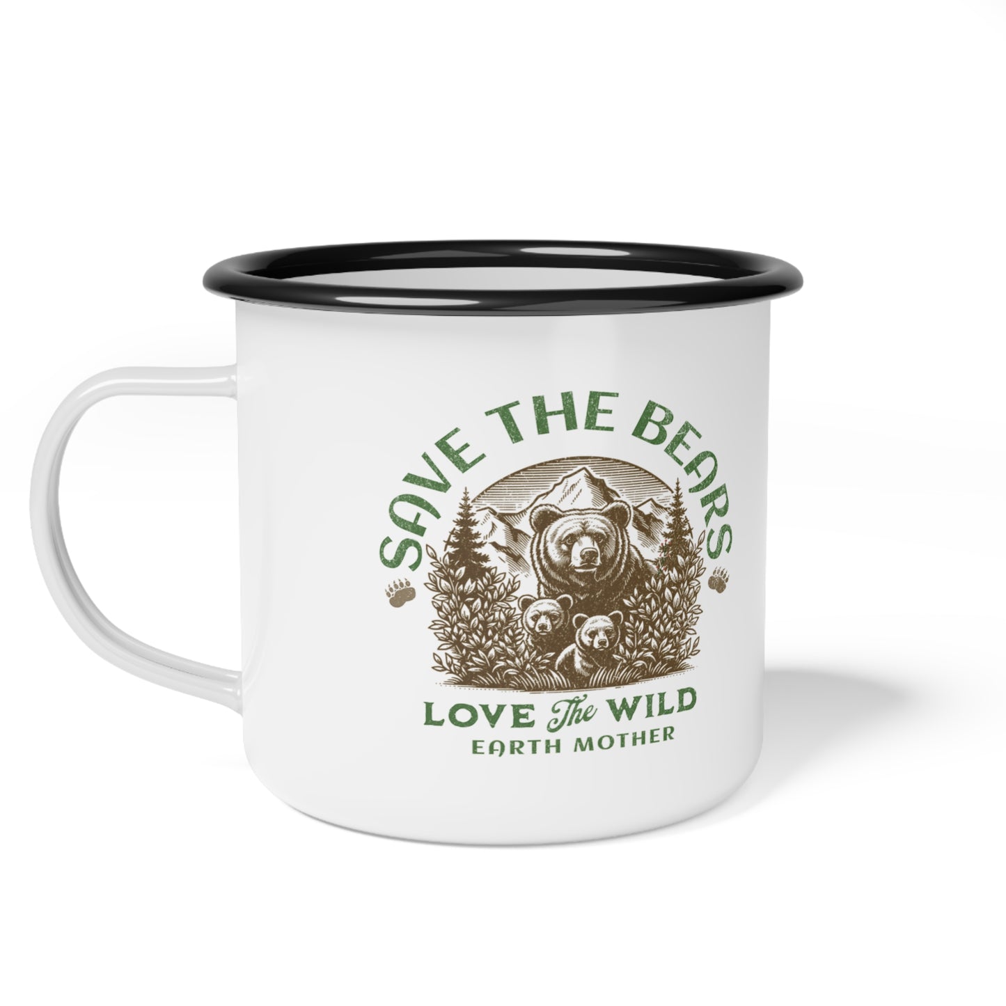 Save The Bears Enamel Camp Coffee Mug, retro style cup campers love
