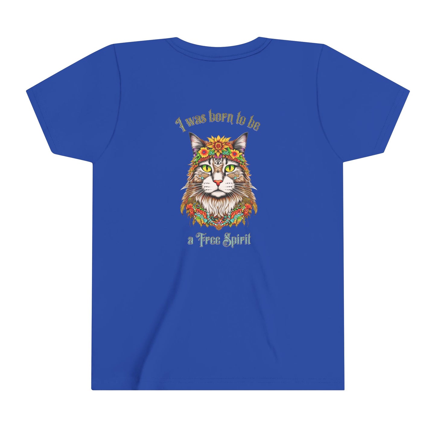 Hippy Cat Kid's Cotton T-Shirt with design on back of Tee