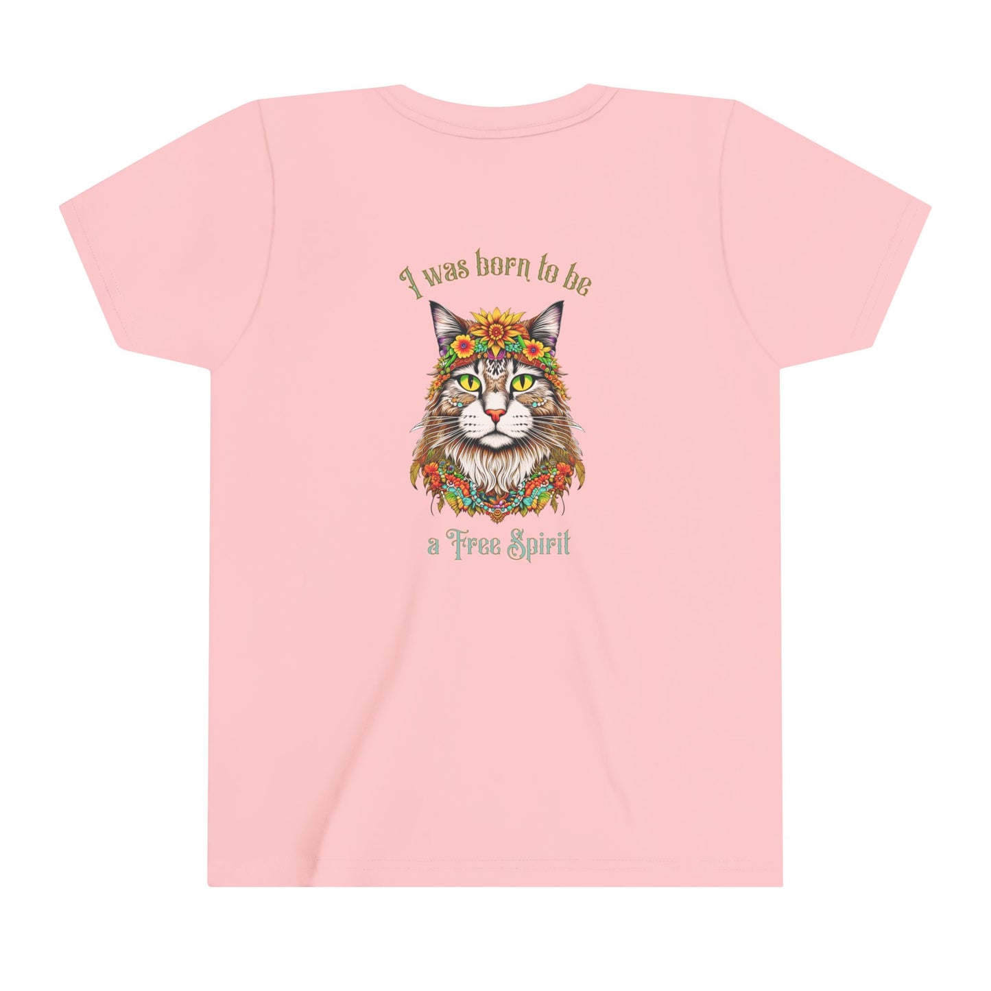 Hippy Cat Kid's Cotton T-Shirt with design on back of Tee