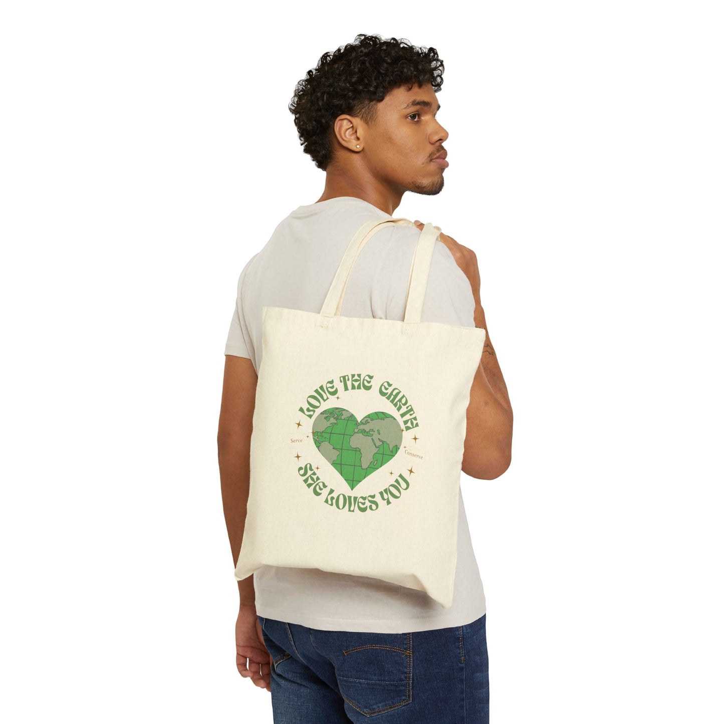 Eco-Friendly Canvas Tote Bag - Love the Earth, She Loves You Heart Market Shopping Purse