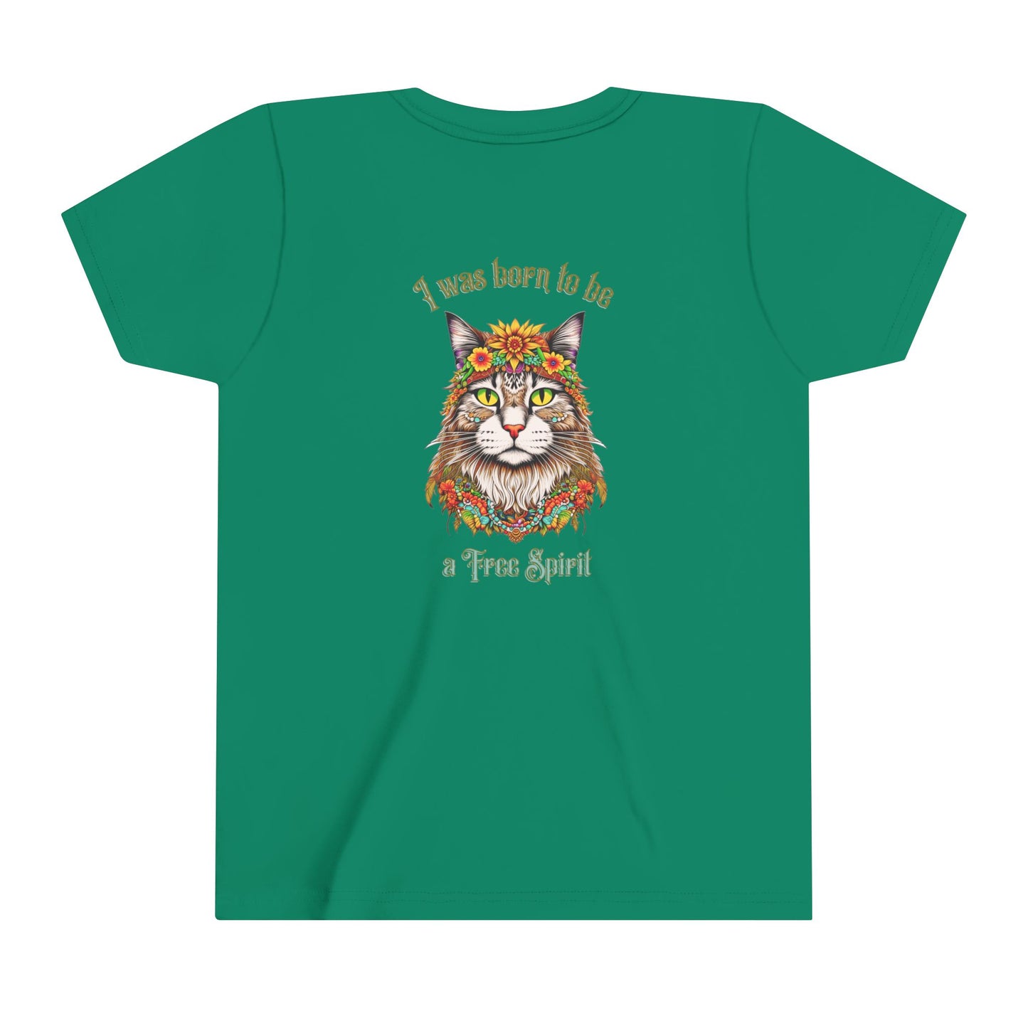 Hippy Cat Kid's Cotton T-Shirt with design on back of Tee