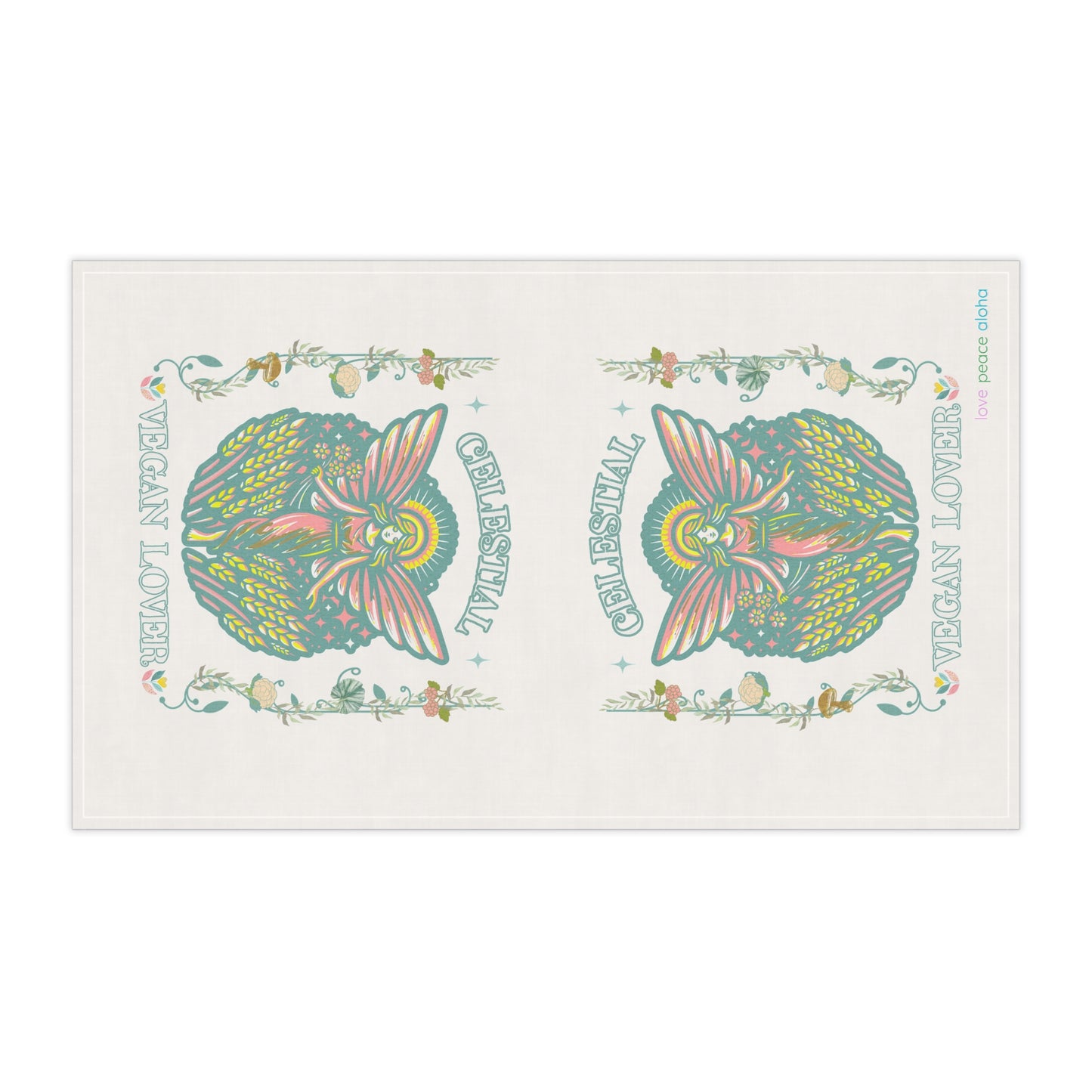 Celestial Vegan Lover Angel Tea Towel, field of wheat, vegetables, unique one of a kind design Kitchen Towels, Vegan Friend Gift, Cool Kitchen Decor