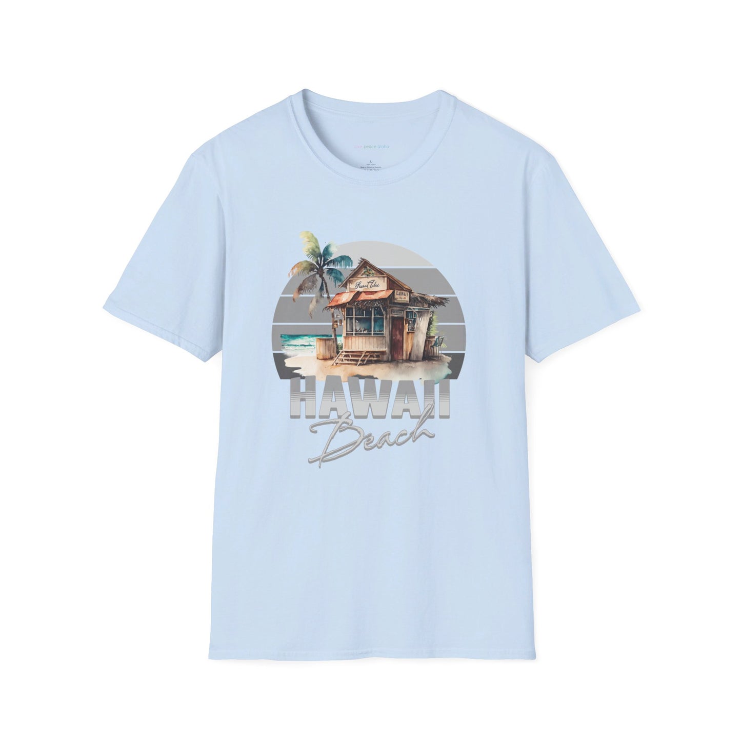 Hawaii Beach Tropical Hut design Cotton T-shirt in array of colors fits Men, Women, Teens