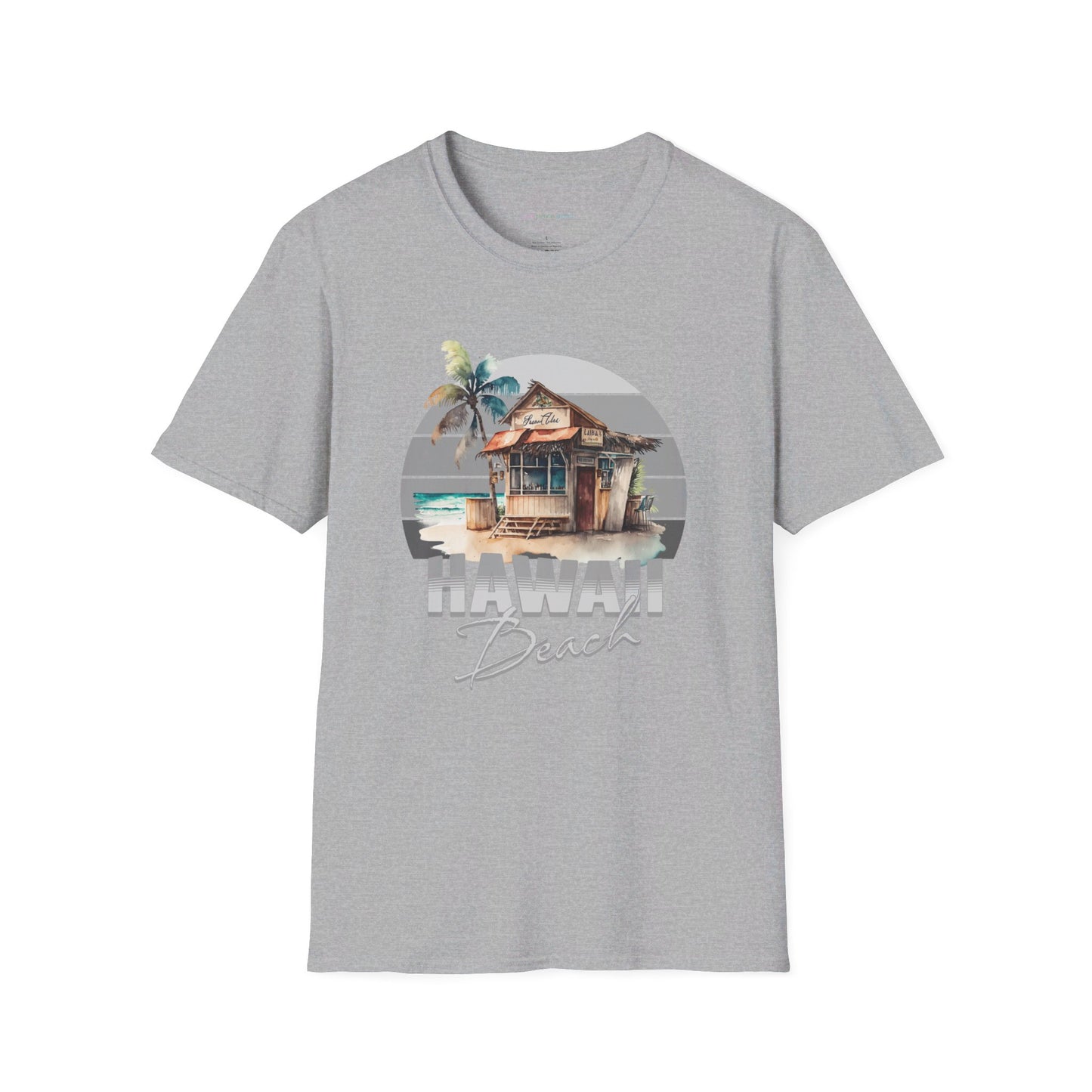 Hawaii Beach Tropical Hut design Cotton T-shirt in array of colors fits Men, Women, Teens