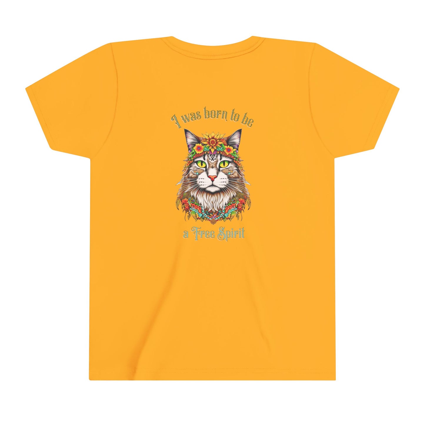 Hippy Cat Kid's Cotton T-Shirt with design on back of Tee