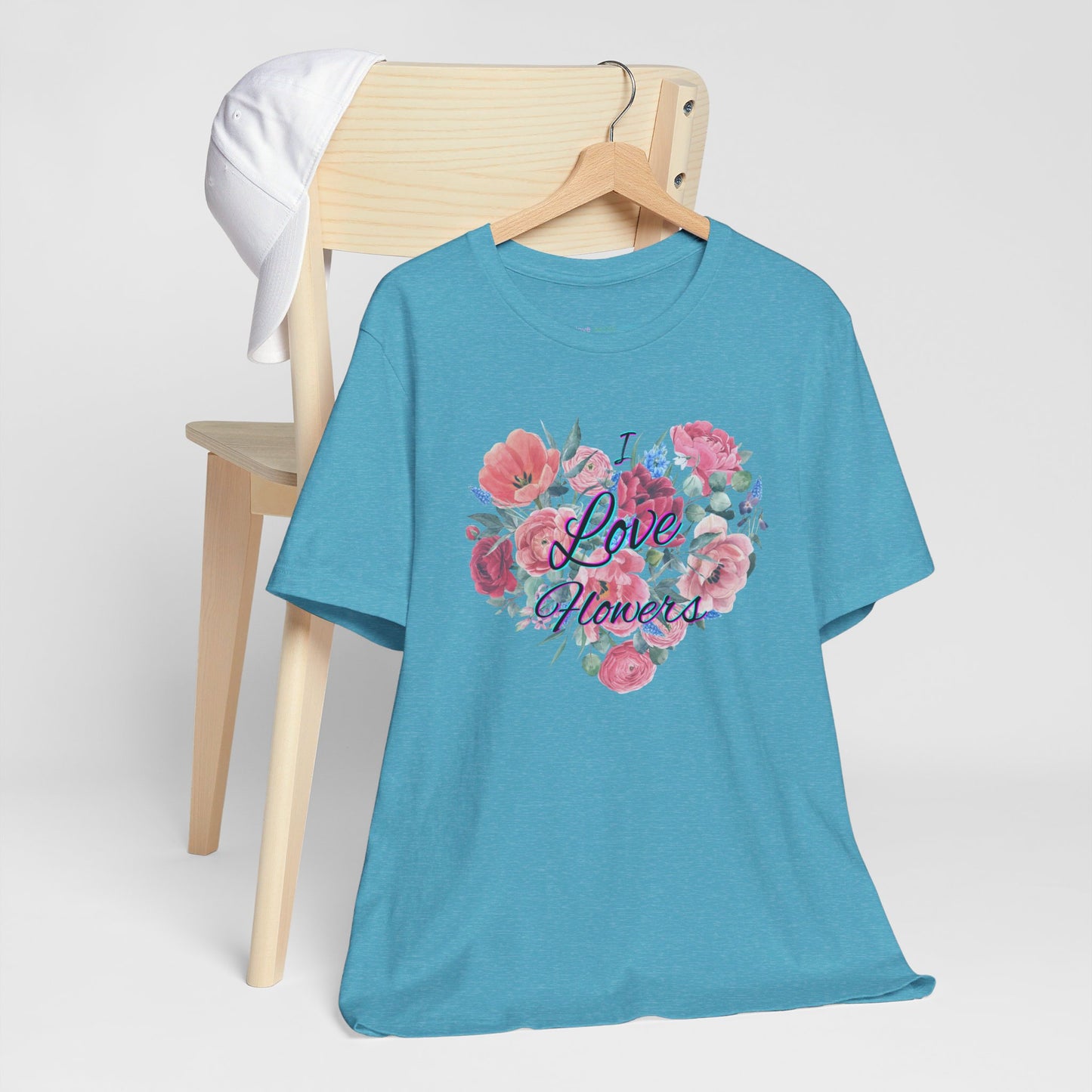 Love Flowers T-Shirt, Pretty Flower Heart design Womens Cotton Tee Top