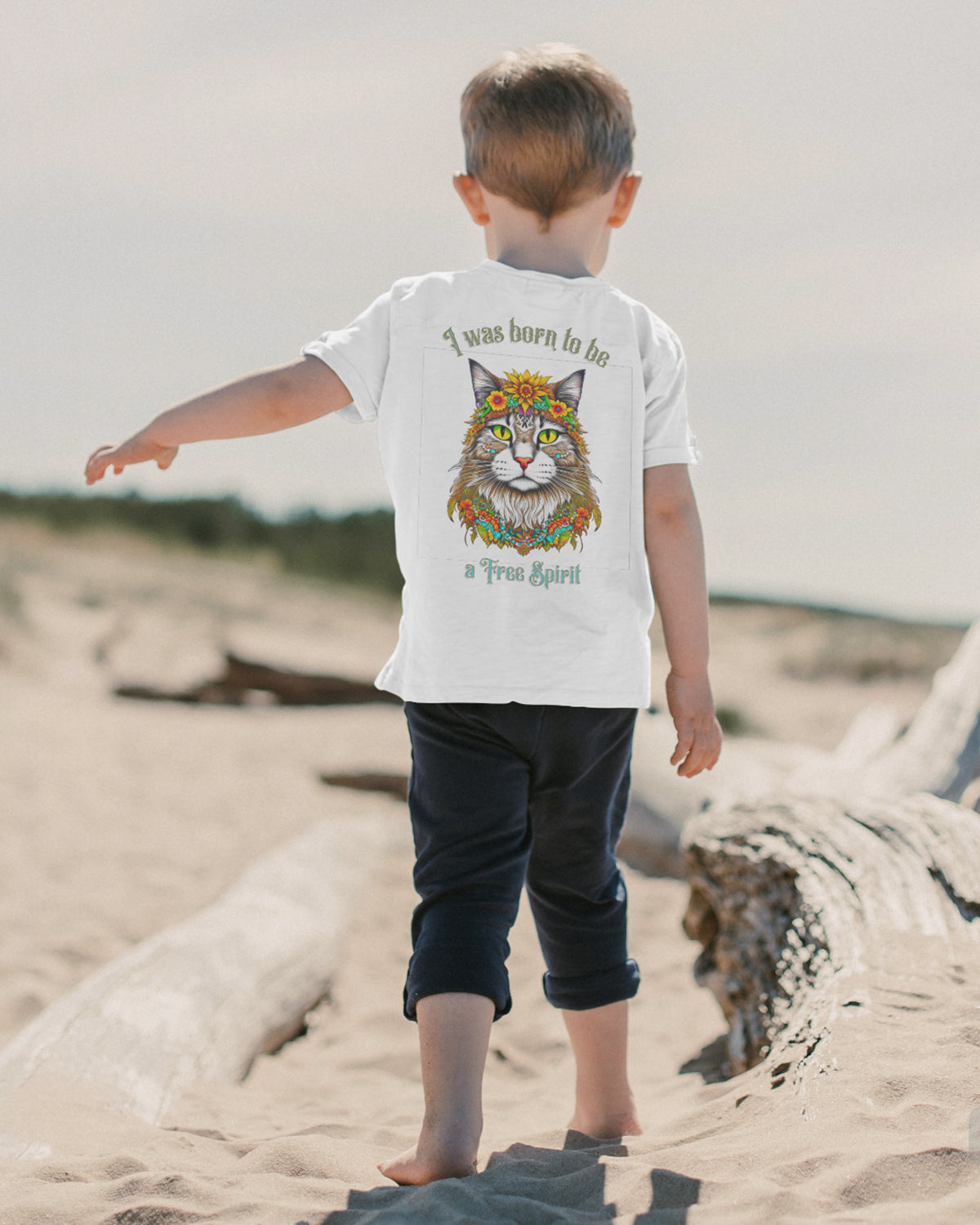 Kids Hippy Cat Tshirt in White