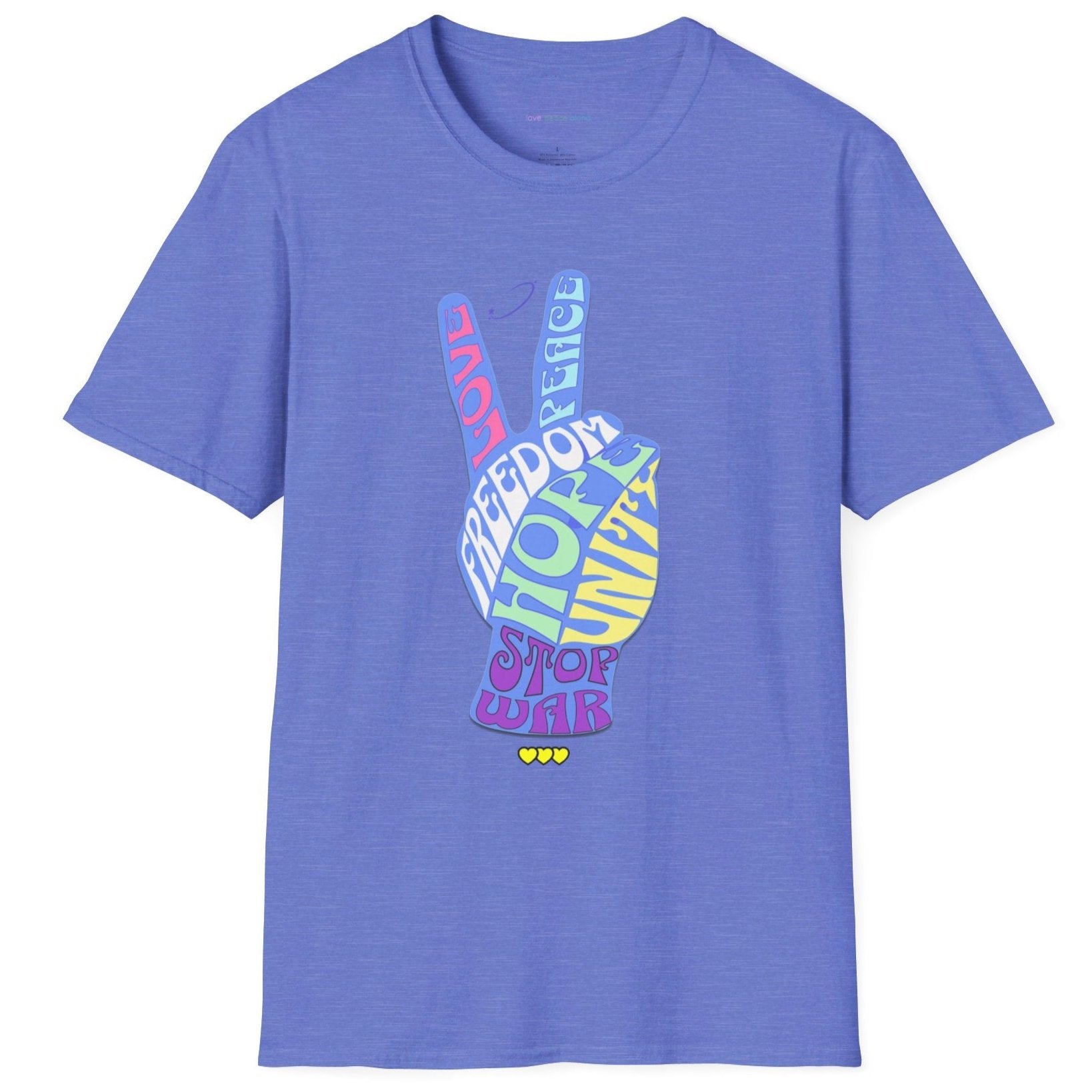 Peace Hand message unisex T-Shirt - Heather Royal Blue 