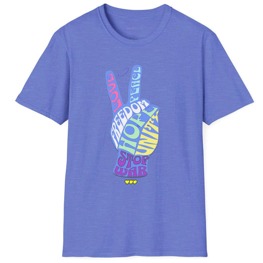 Peace Hand message unisex T-Shirt - Heather Royal Blue 