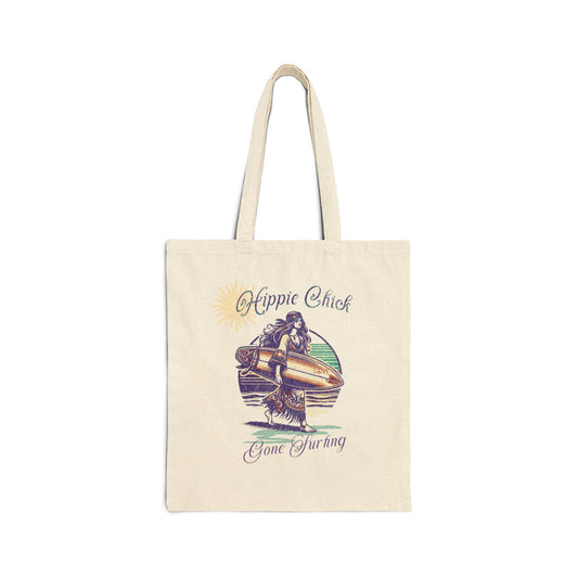 Hippie Chick Gone Surfing Boho Canvas Tote Bags, Eco Shopping Totes, GIrlfriend Gift Music Festival, Beach Bag