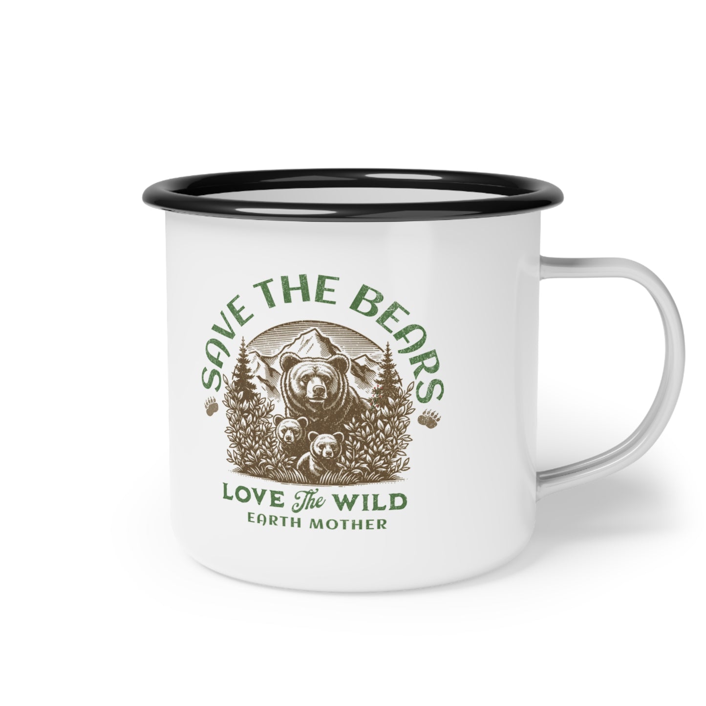 Save The Bears Enamel Camp Coffee Mug, retro style cup campers love