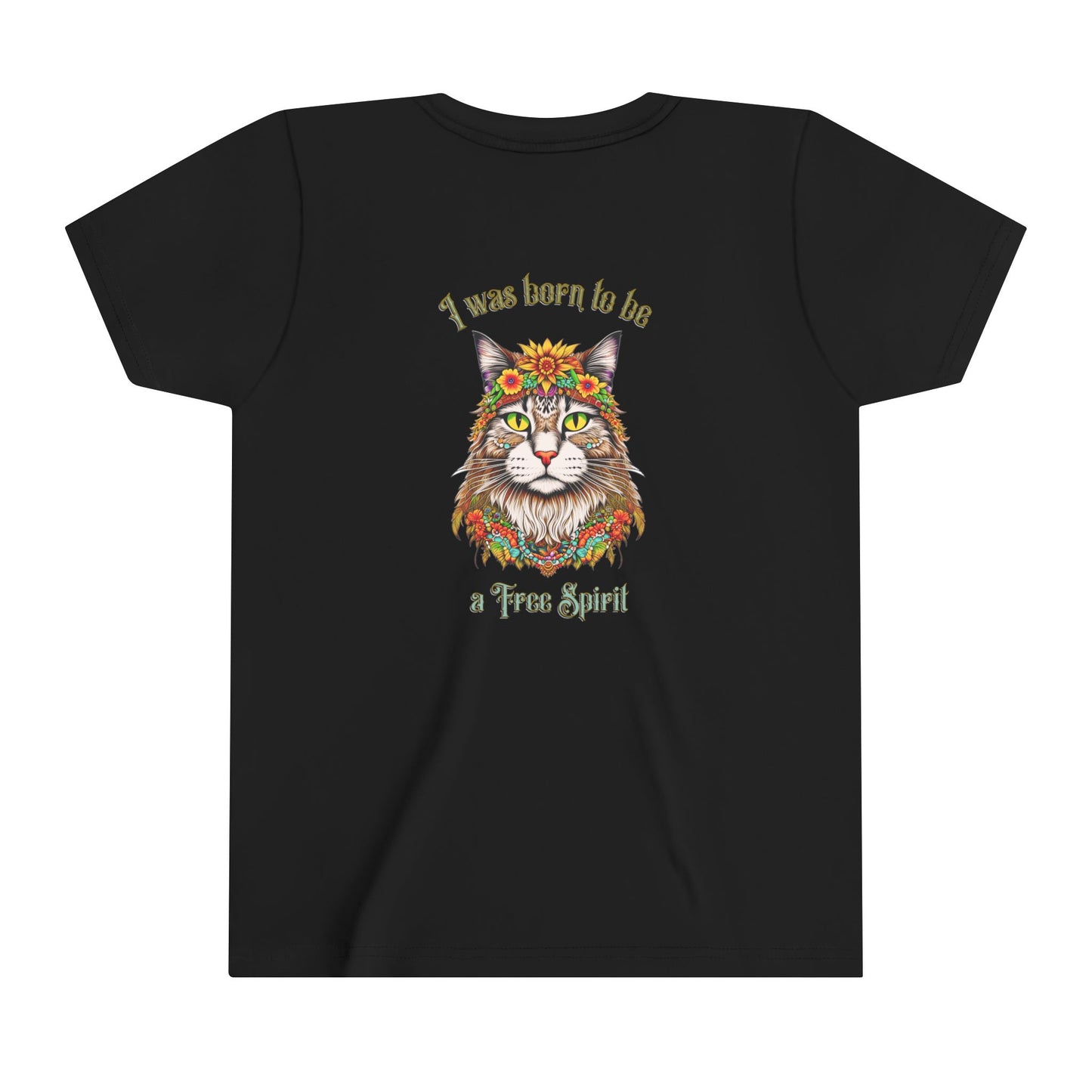 Hippy Cat Kid's Cotton T-Shirt with design on back of Tee