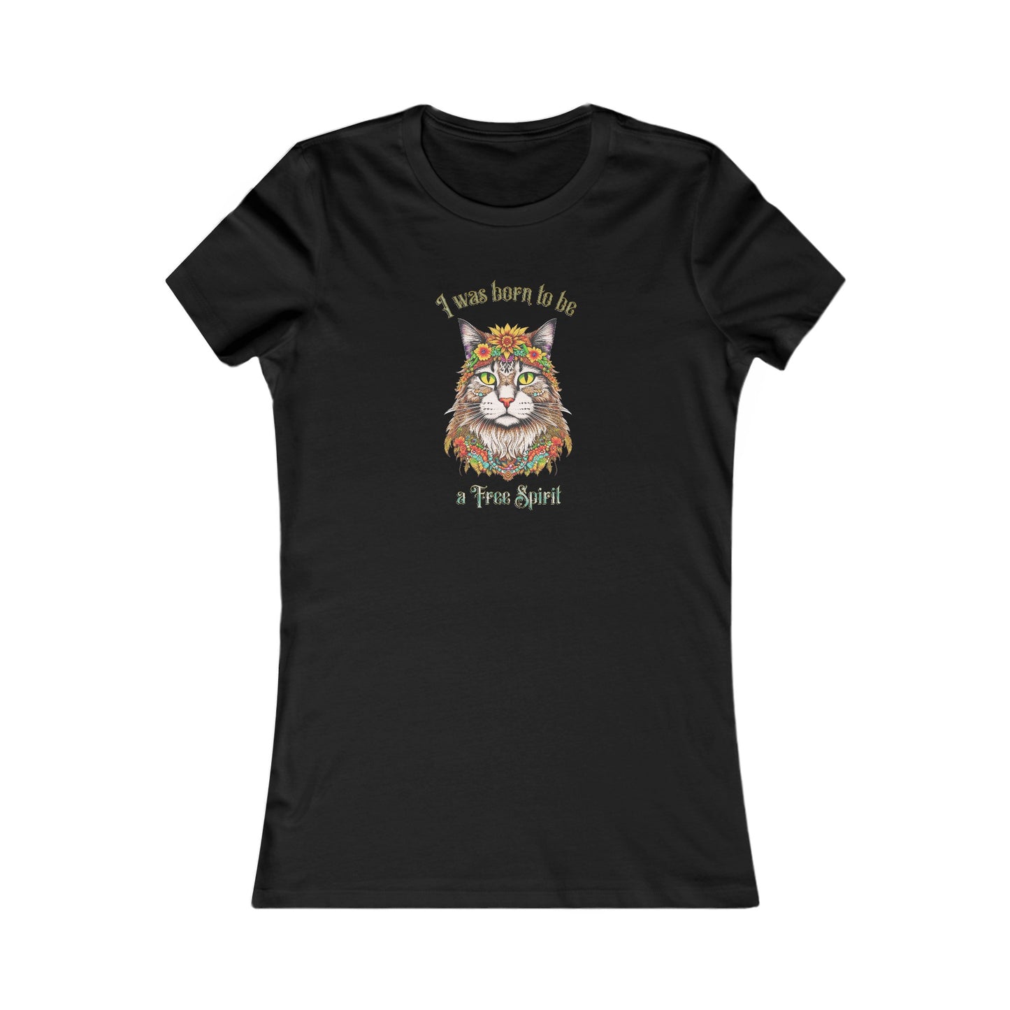 Hippie Cat Women's Fitted T-Shirt - Short Sleeve Fashion Tee Top