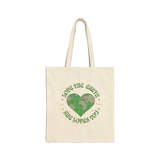 Eco-Friendly Canvas Tote Bag - Love the Earth, She Loves You Heart Market Shopping Purse