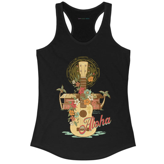 Ukulele Aloha Tank Top - Black Womens