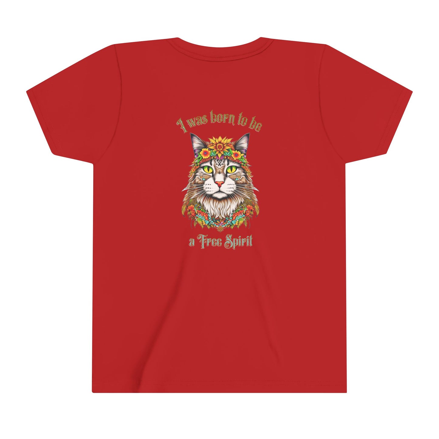 Hippy Cat Kid's Cotton T-Shirt with design on back of Tee