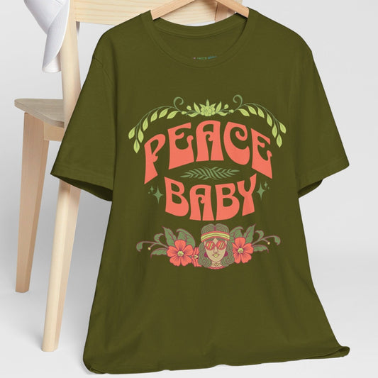 Peace Baby Hippie Girl T-Shirt - Olive Green