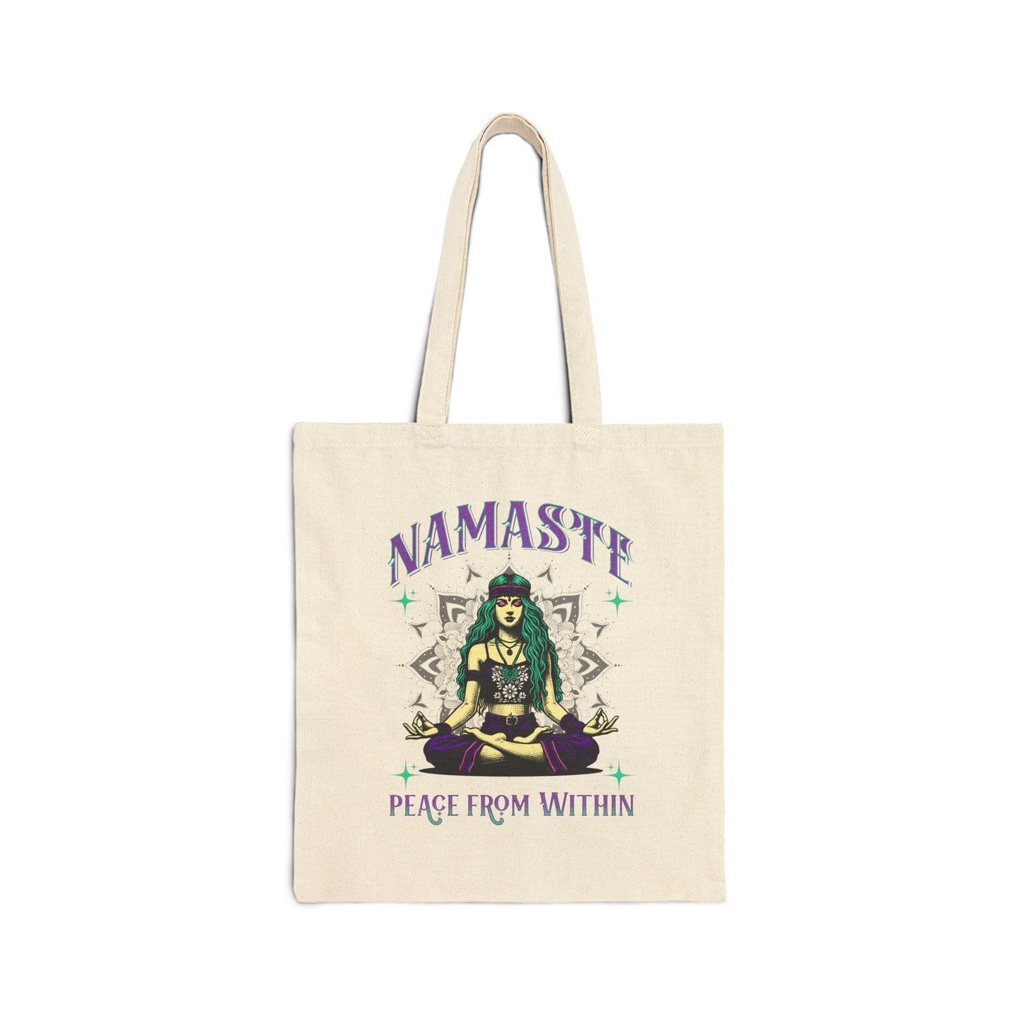 Namaste, Peace From Within Hippie Girl in Yoga Pose Tote Bag, Bo-Ho Yoga Bag, Tote for Beach, Shopping or showing off.  Eco-Friendly