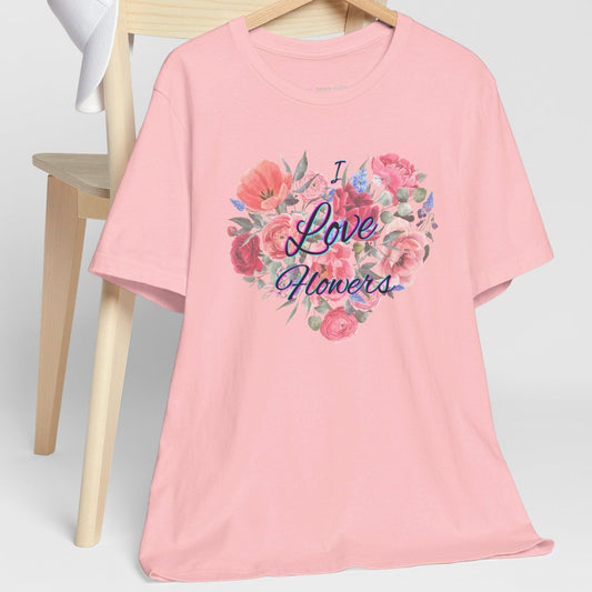 Love Flowers Heart Pink T-Shirt , Womens 