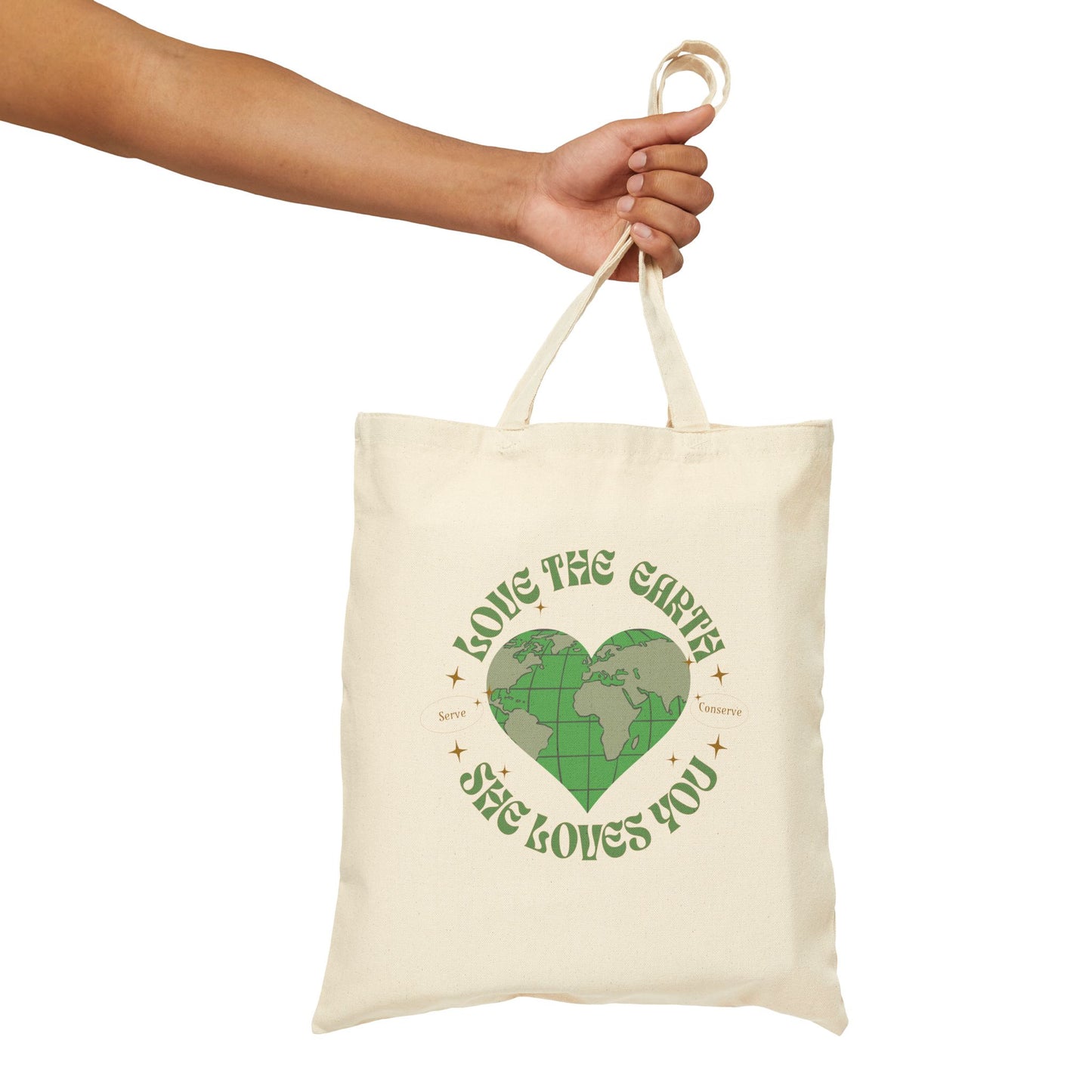 Eco-Friendly Canvas Tote Bag - Love the Earth, She Loves You Heart Market Shopping Purse